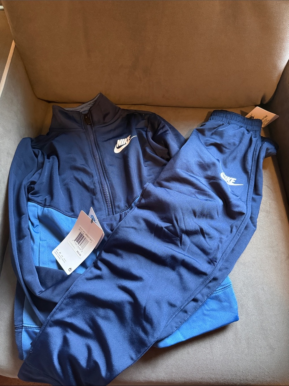 Nike Blue Two-Piece Athletic Tracksuit with White Swoosh